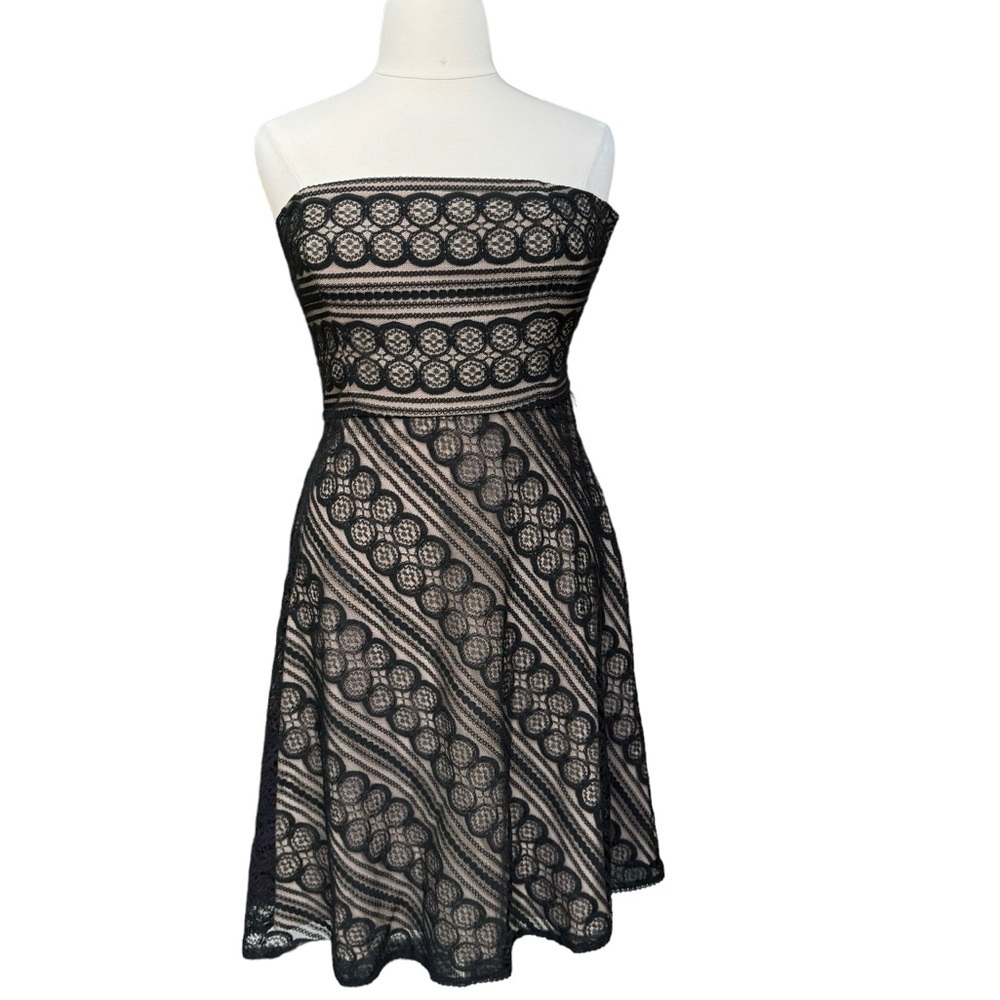 Loft Womens Black & Tan Lace‎ Underlay Strapless Cocktail Dress Size 14